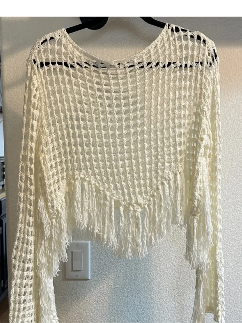 BaeVely Women's Open Knit Medium Fringe Sweater - Picture 5 of 9